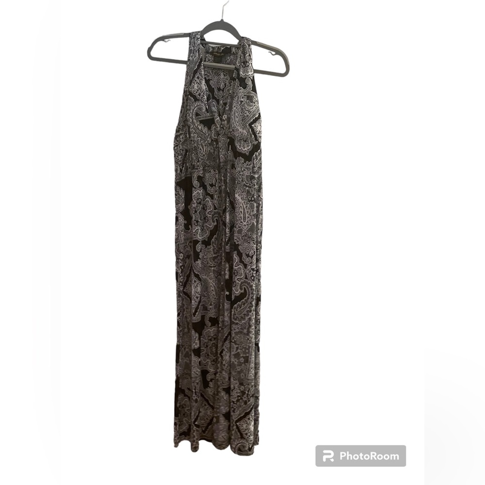 Long Dress Navy White Paisley